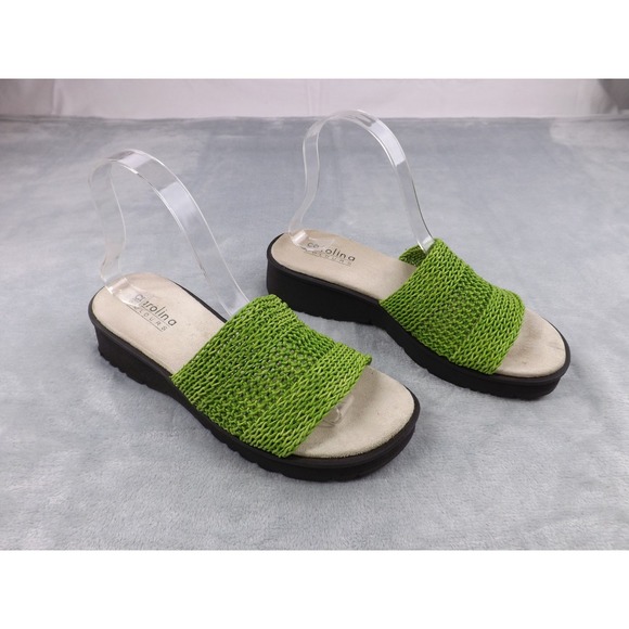 Carolina Colours‎ Sandals Women's Sz 8M Green Slip On Wedge Stretchy Woven Top - Picture 2 of 16
